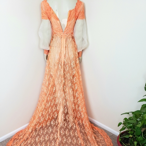 Vintage 60s Reworked Festival Renaissance Lace Maxi Wedding Dress - XXS - Picture 5 of 11